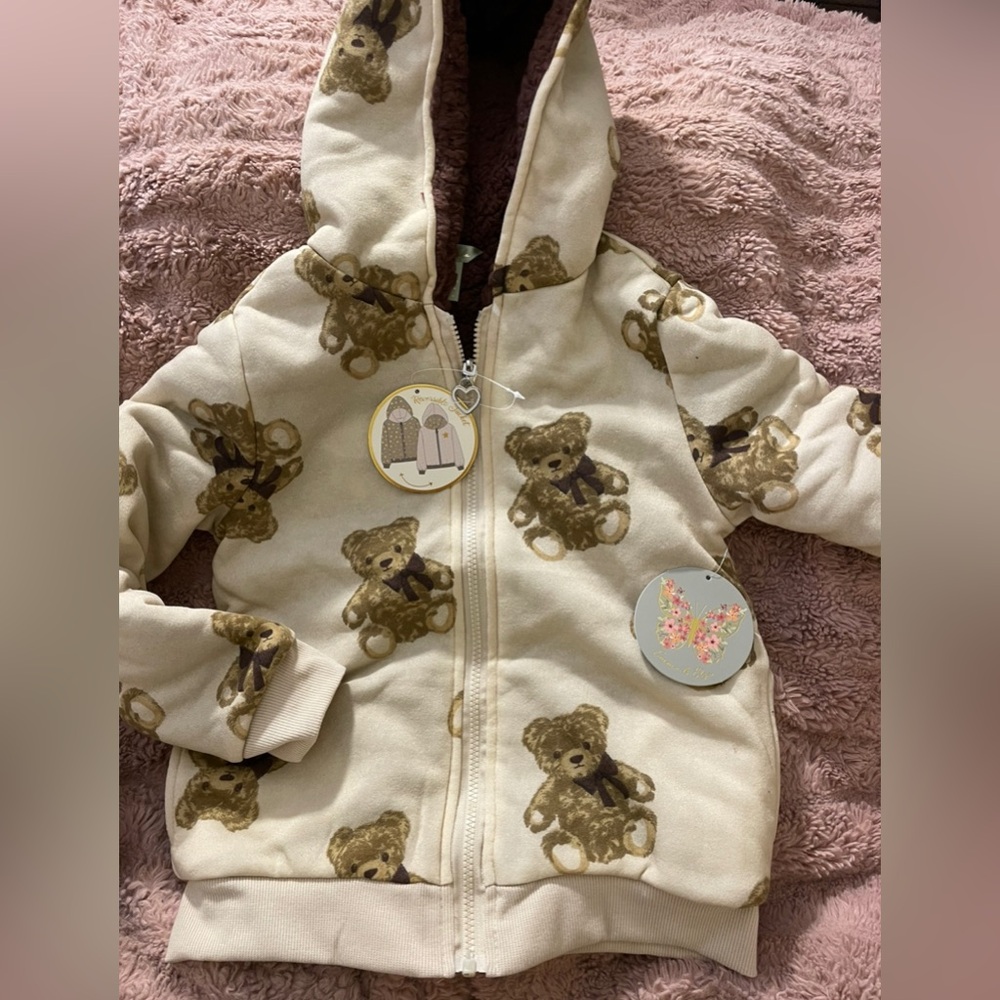 NWT Boutique Reversible Teddy Bear Hooded Sweatshirt